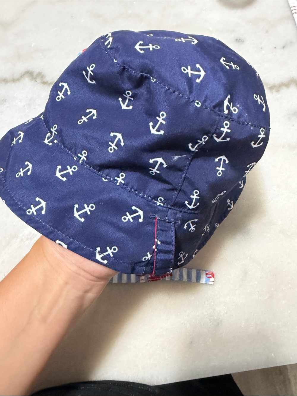 2 piece Navy Anchor and lobster print reversible Baby Bucket Hat 12-24 months